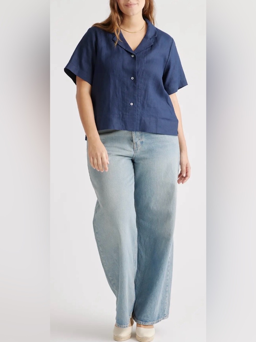 Quince 100% European Linen Short Sleeve Shirt Navy Women XL Casual Lux Beach - Picture 7 of 10